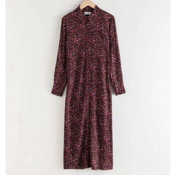 & Other Stories Sz 8 Micro Floral Midi Shirt Dress Moody Floral Print Button-up - Picture 1 of 16